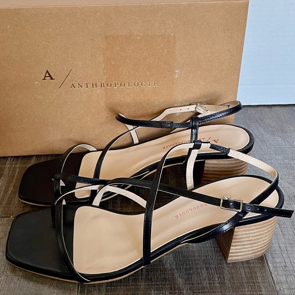 Anthropologie Black Strappy Block Heels Sz 8 - Picture 2 of 2